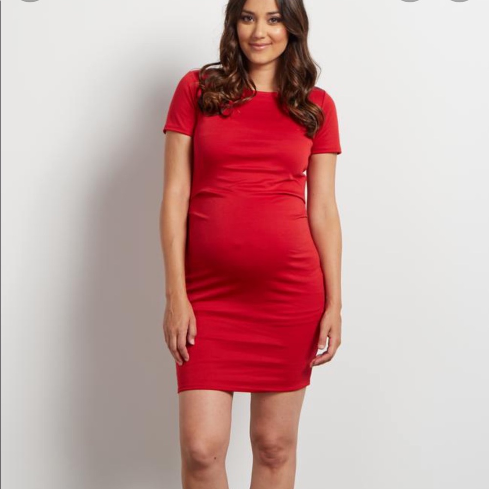 PinkBlush Red Short Sleeve Fitted Dress